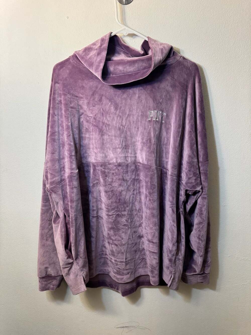 Victoria's Secret PINK Purple Velour Cowl Neck Campus Pullover Size L